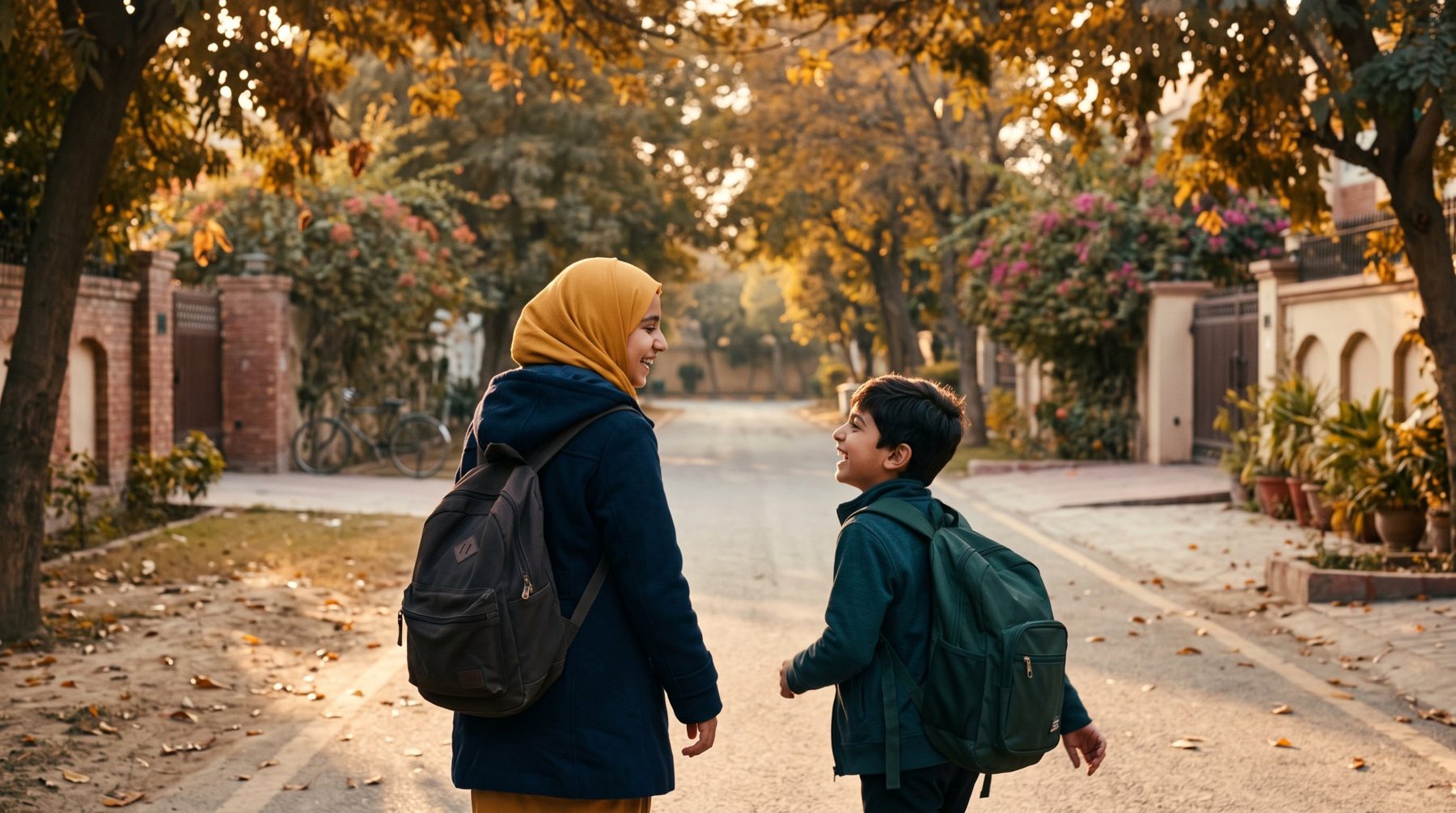 Muslim children walking home from school