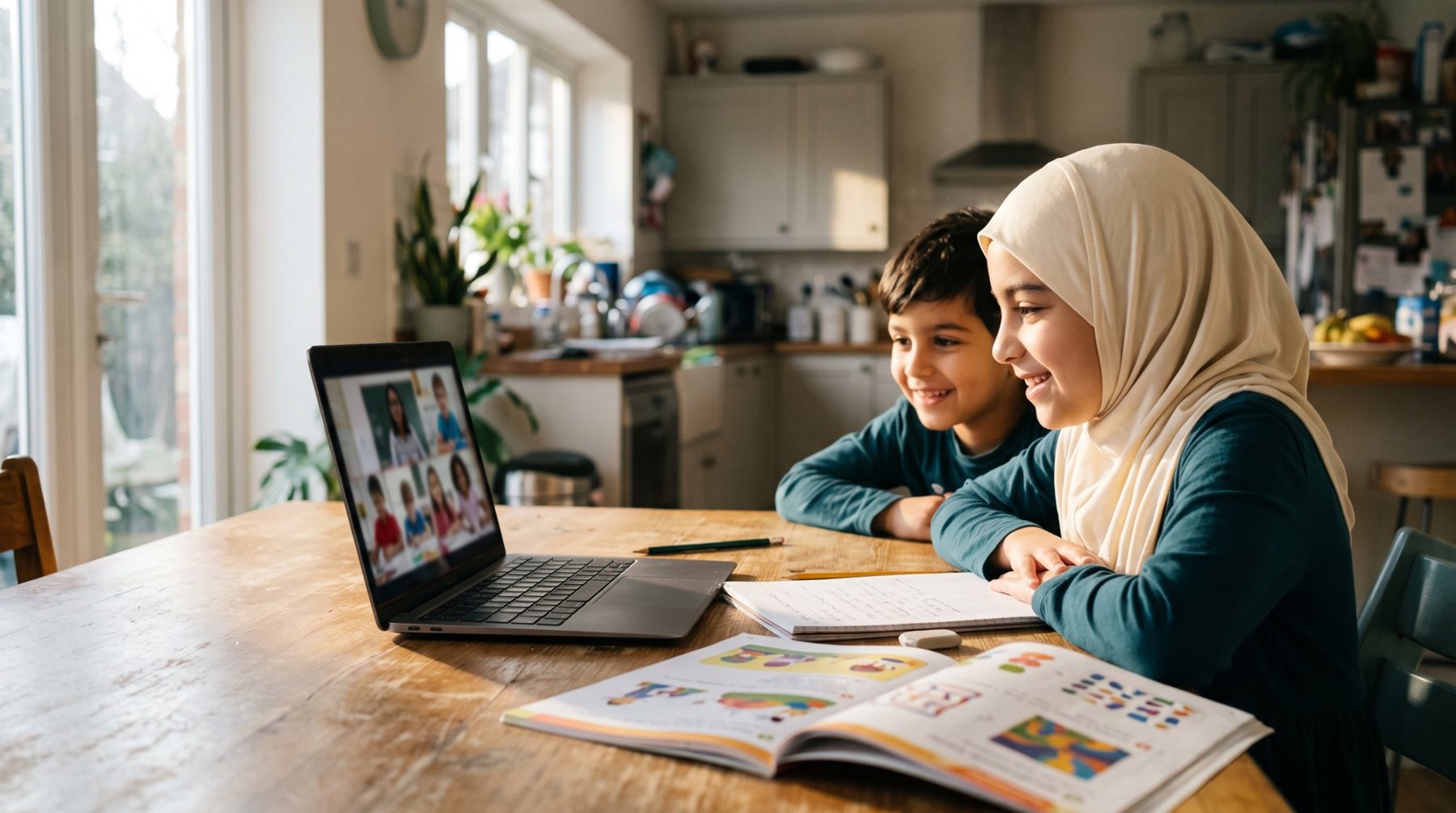 Children joining an online Islamic education class